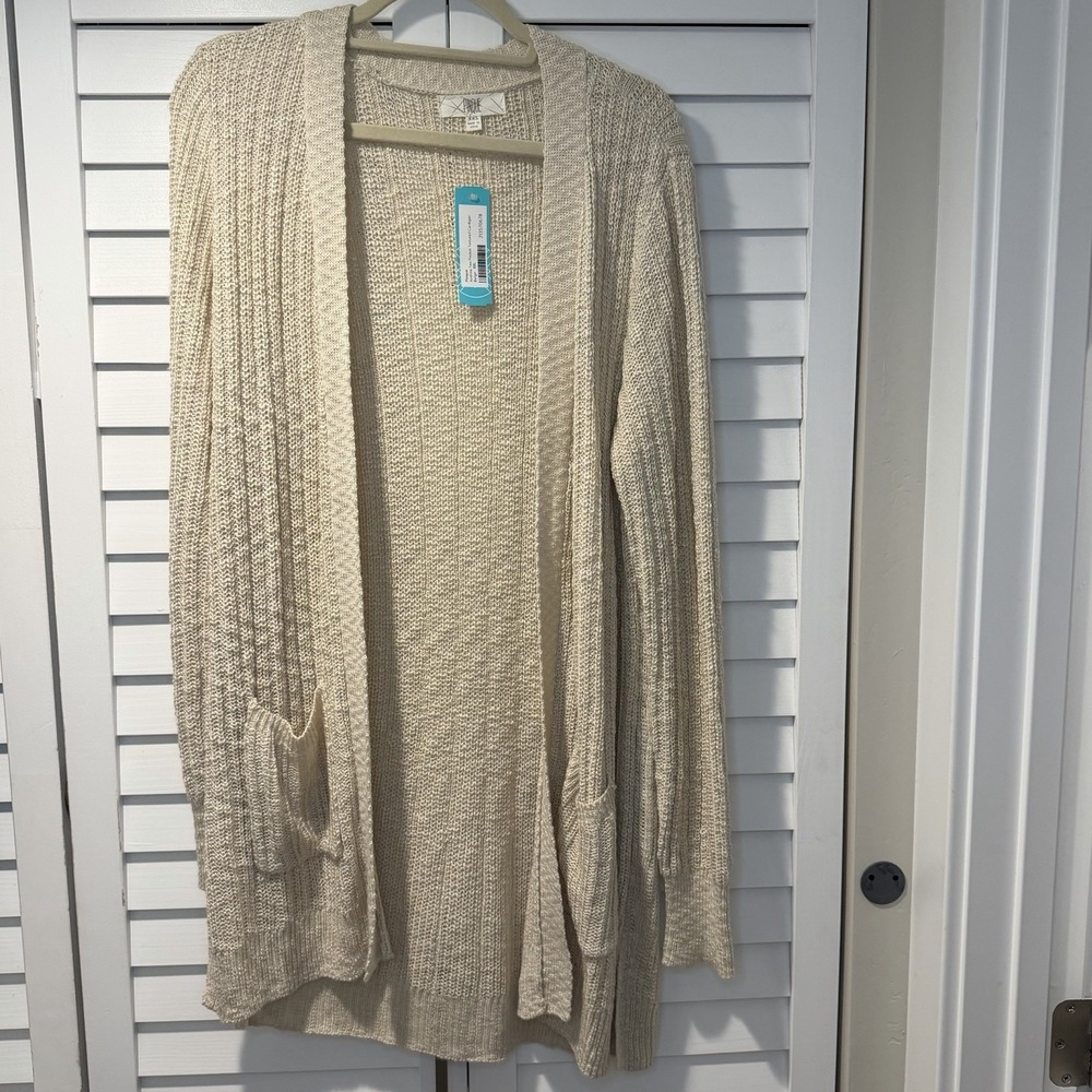 Pinque Andrina Beige Textured Open Front Cardigan Sweater XXL New‎